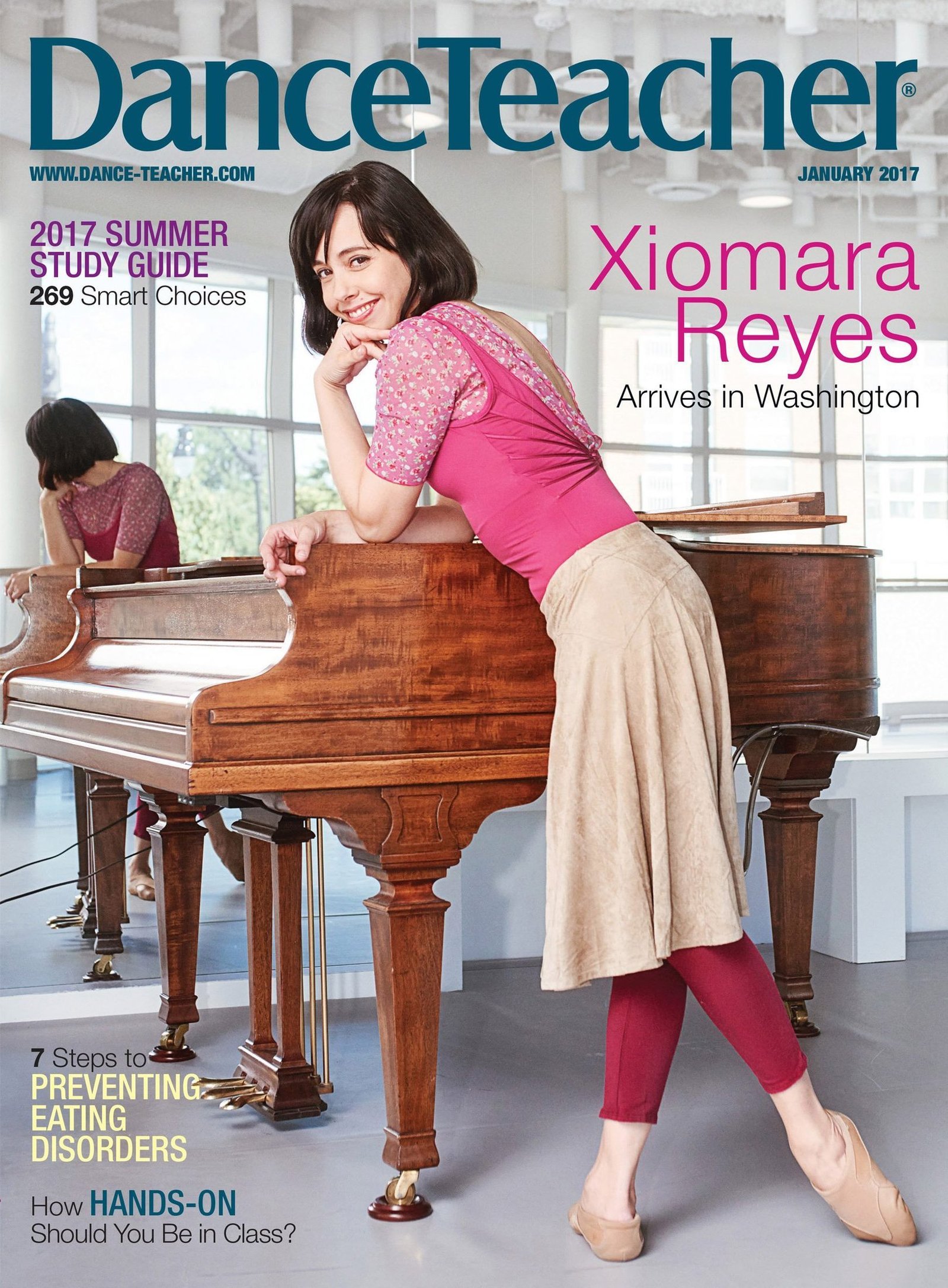 Dance Teacher magazine cover featuring a dancer leaning on a grand piano