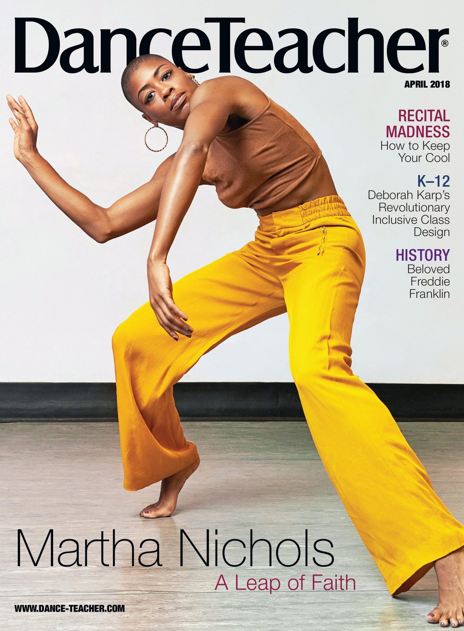 Dance Teacher magazine cover featuring Martha Nichols in a dance pose